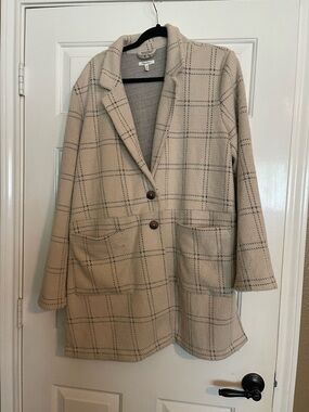 Maurices Cream Plaid Button Jacket